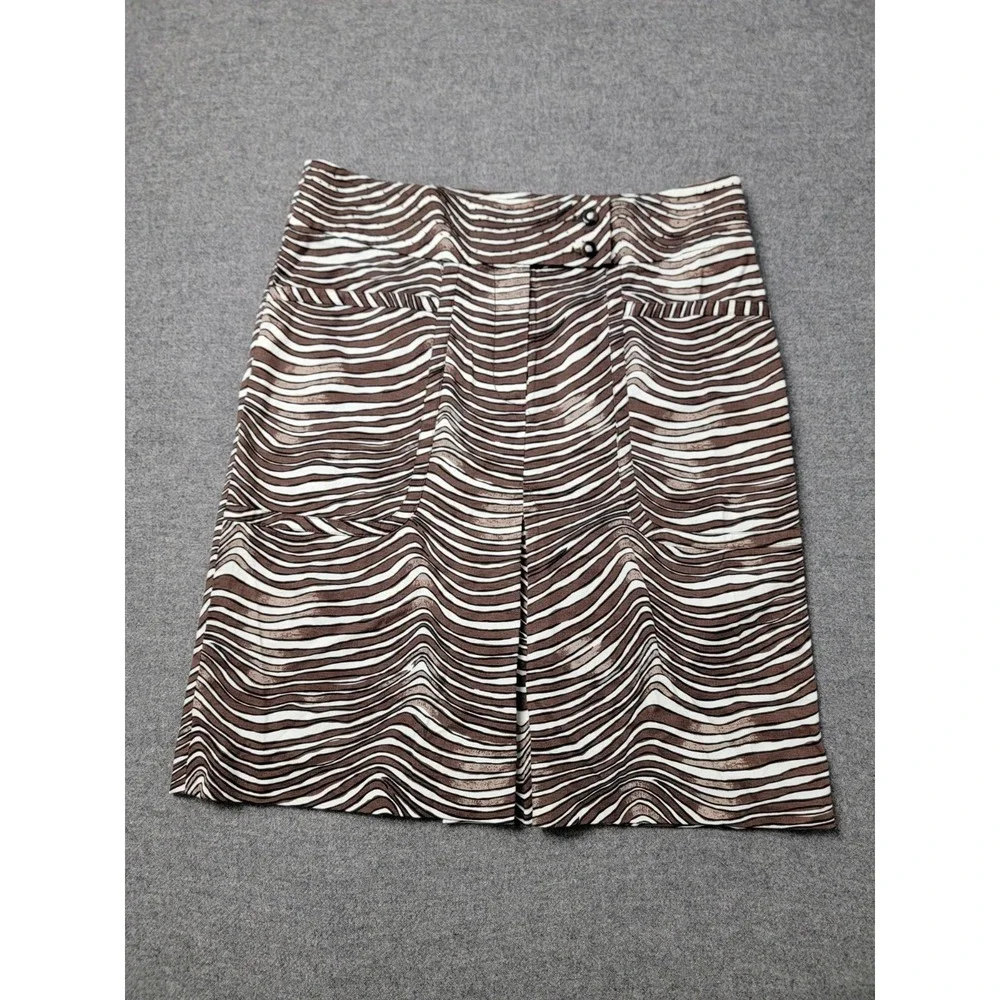 Tory Burch Women's Skirt Size‎ 4 Brown White Zebra Print Cotton Stretch Mini